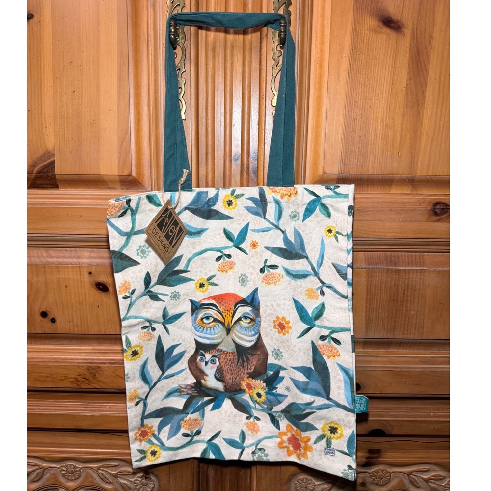 Michelle Allen Designs‎ Enesco Owl & Owlet Tote Bag Floral Cotton Canvas NWT